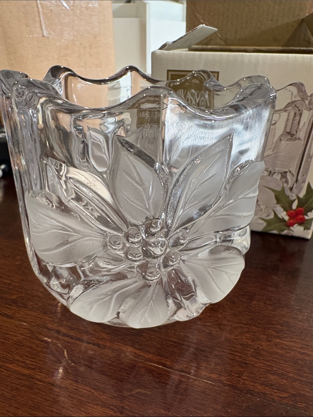 Mikasa Clear Glass Poinsettia Votive Holder - 3.25”x3.25”